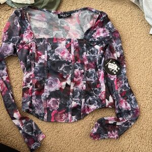 Pink and Black Fitted Floral Blouse